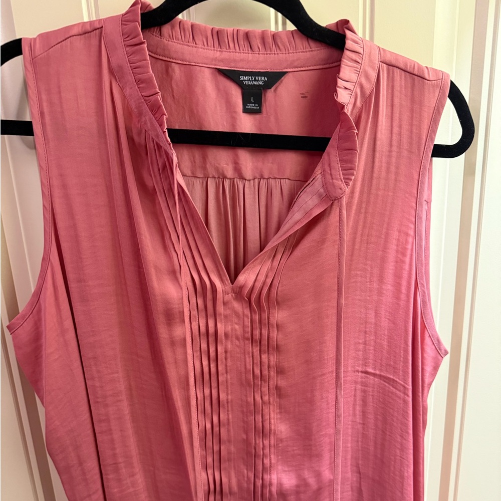Simply Vera Vera Wang Pink Pleated Mandarin Collar Blouse